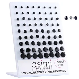 product Σκουλαρίκι με μαύρη ζιργκόν πέτρα Nickel Free 3-8mm Surgical Steel 316L